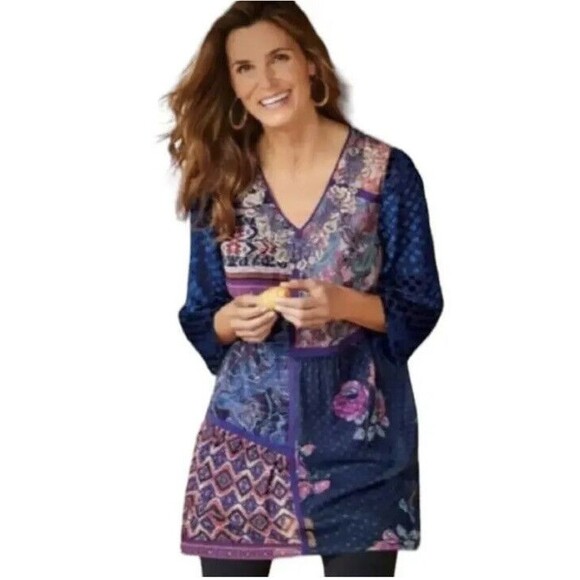 Soft Surroundings Tops - Soft Surroundings Patterned Embroidered Patchwork Tunic